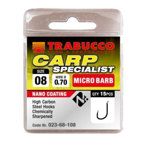 Trabucco Carp Specialist 12 Platte, Barbed Haak 15 stuks