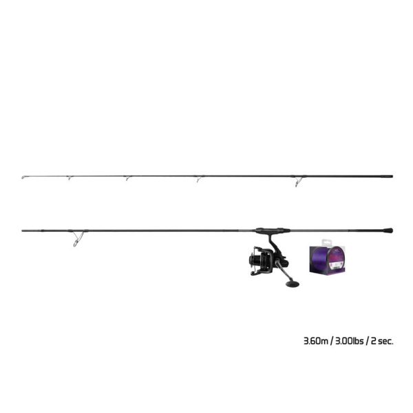 Delphin Karpervisset CorsaBlack Nero 3,60m 2-delige Hengel, met Corzar 8T Molen en Impulz 0,30mm Lijn