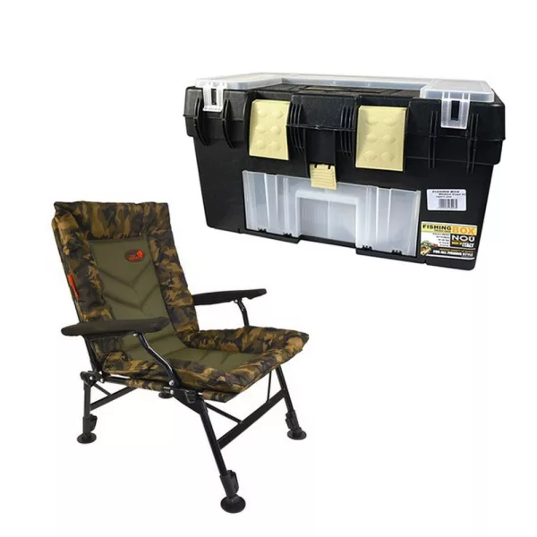Carp Expert Comfort Camo Vissersstoel met Fishing Box - 50x38x55cm
