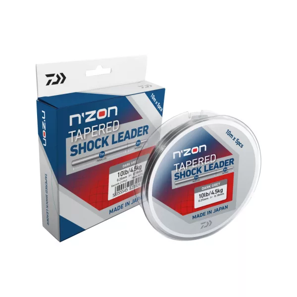 Daiwa N Zon Tapered Shock Leader Szürke Áttetsző 0,26-0,35mm 10m Monofil Dobóelőke 5db