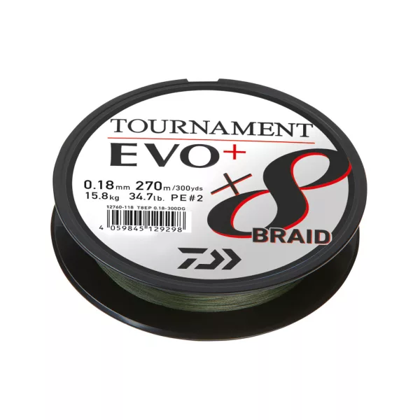 Daiwa Tournament X8 Braid Evo+ Sötétzöld 0,20mm 900m Fonott Főzsinór
