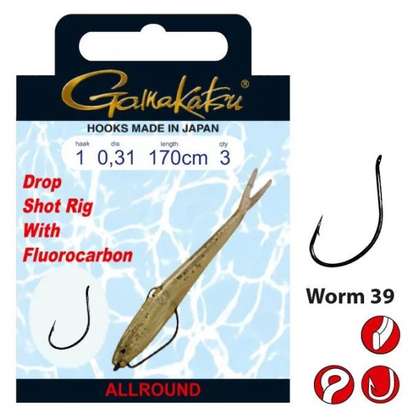 Gamakatsu Preda Booklet Dropshot Worm 39 #4 Voorgebonden Oog, Weerhaak Roofvis Haak