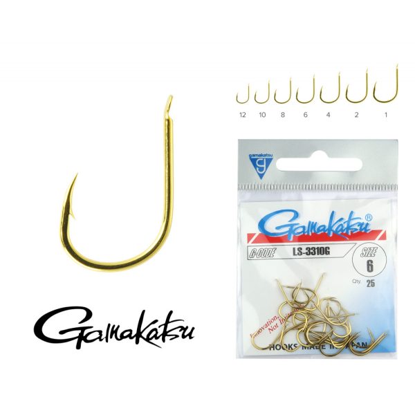 Gamakatsu LS-3310G/006 Goud 6 25 stuks/verpakking Haak met plaatje, weerhaak, karperhaak