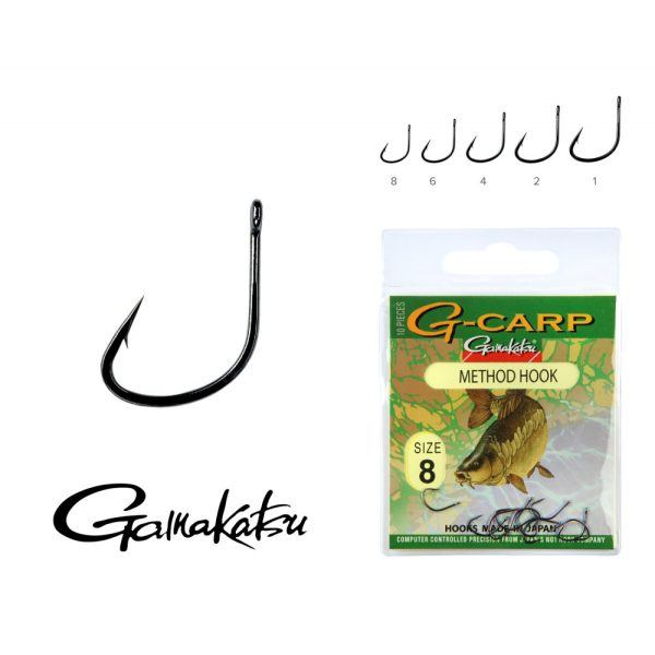 Gamakatsu G-Carp method Zwart 6 10st/verpakking met oog, met weerhaak, feederhaak