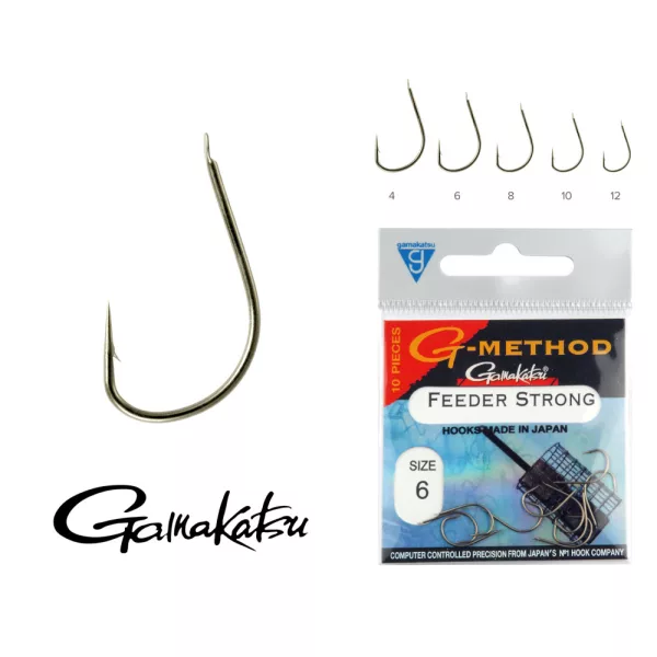 Gamakatsu Feeder Strong B Zwart 4 10/verpakking Met plaatje Met weerhaak Feeder haak