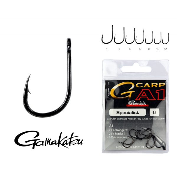 Gamakatsu G-Carp A1 Specialist Zwart 4 10st/verpakking met oog, met weerhaak, feederhaak