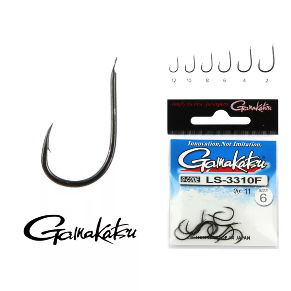 Gamakatsu LS-3310F/002 NL Zwart 2 11st/verpakking Haak met plaatje met weerhaak, feeder haak