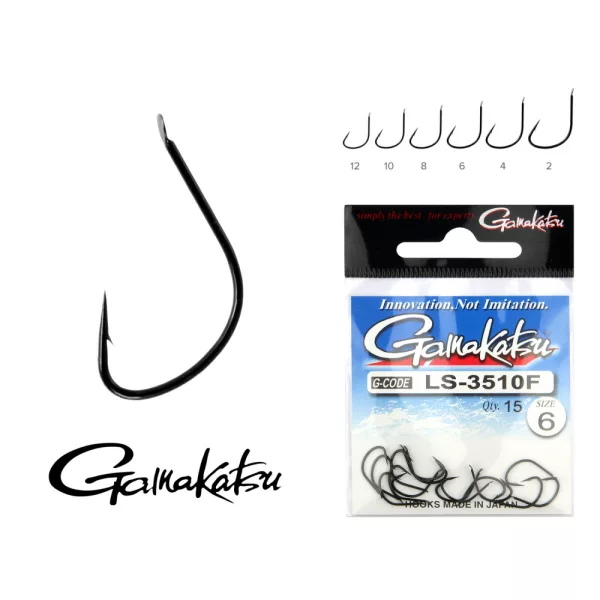 Gamakatsu LS-3510F/002 N/L Zwart 2 10st/verpakking Haak met plaatje met weerhaak, feeder haak