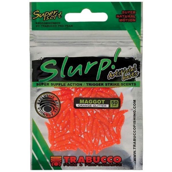 Trabucco Slurp Bait Maden Oranje Glitter Gele kunstmaden 50 stuks