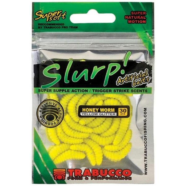 Trabucco Slurp Bait Honingworm Gele Glitter Gele honingwormlarve 30 stuks
