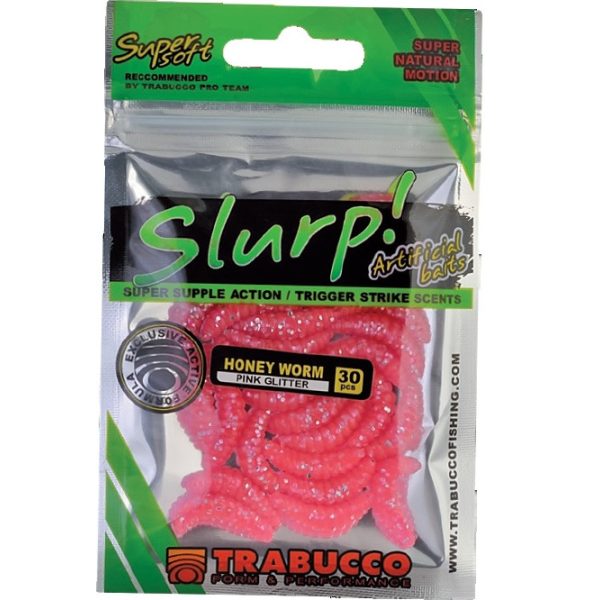 Trabucco Slurp Bait Honey Worm XL Roze Glitter Bijenlarve 25st