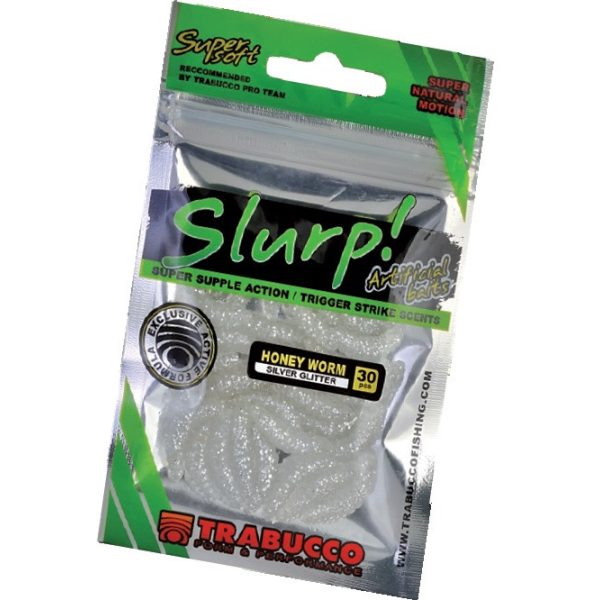 Trabucco Slurp Bait Honey Worm XL Zilver Glitter Bijenlarve 25st