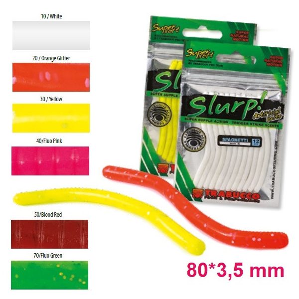 Trabucco Slurp Bait Spaghetti Fluo Geel Zachte Rubberen Aas 12 stuks