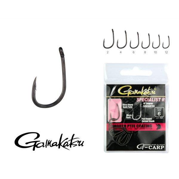 Gamakatsu G-Carp Specialist R Zwart 2 10st/verpakking met oog, met weerhaak, feederhaak