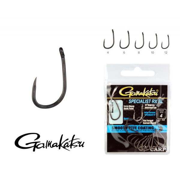 Gamakatsu G-Carp Specialist RX BL Zwart 6 10db/csomag Met oog Weerhaakloze Boilie haak