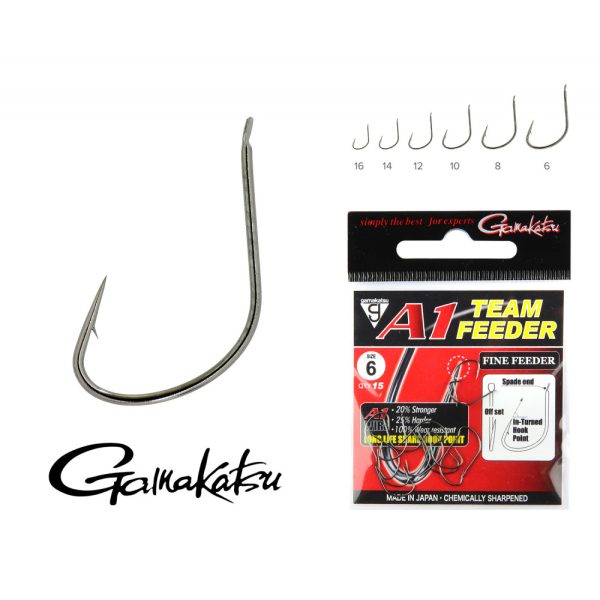 Gamakatsu A1 Team Feeder Fine Feeder Zwart 6 15 stuks/verpakking Met plaatje Met weerhaak Feeder haak