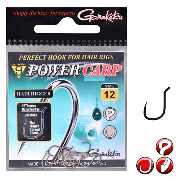 Gamakatsu Power Carp Hair Rigger Zwart 14 10st/verpakking Met oog Met weerhaak Feeder haak