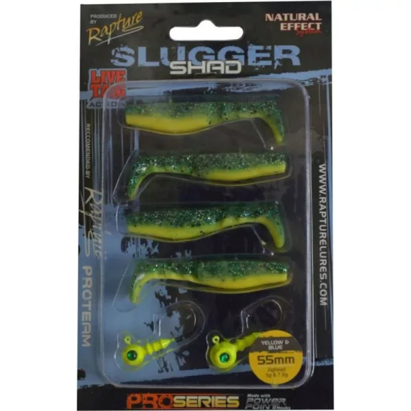 Rapture Slugger Shad Set 5,5cm Geel & Blauw Kunstaas Set 4+2 stuks