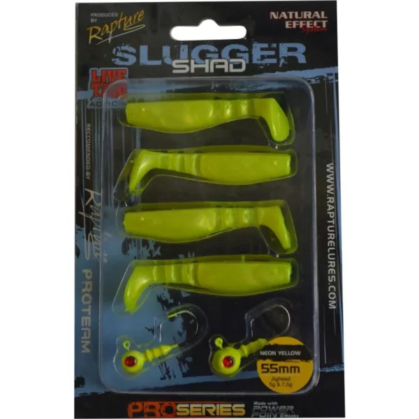 Rapture Slugger Shad Set 5,5cm Neongeel Kunstaas Set 4+2 stuks