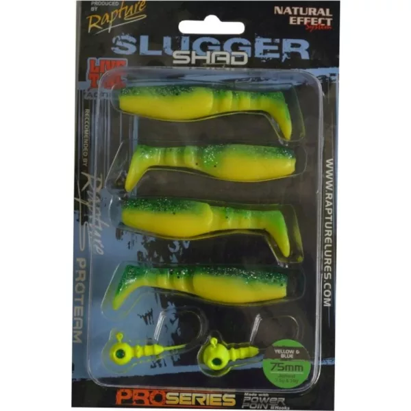 Rapture Slugger Shad Set 7,5cm Geel / Blauw Kunstaas Set 4+2 stuks