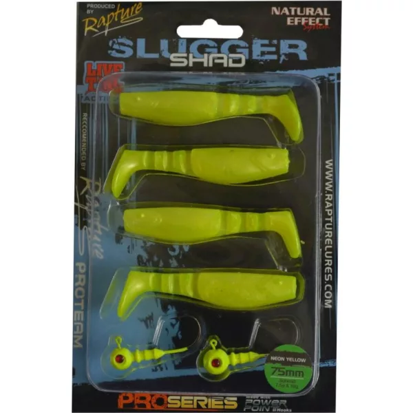 Rapture Slugger Shad Set 7,5cm Neongeel Kunstaas Set 4+2 stuks