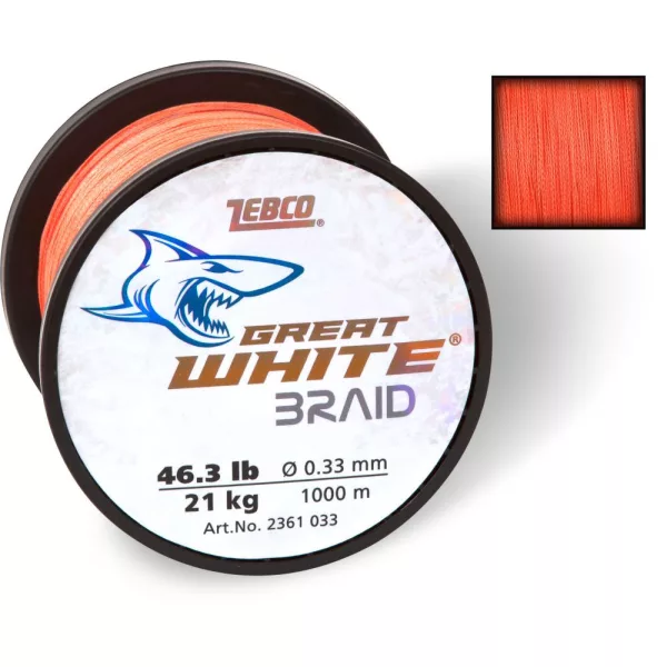 Zebco O 0,27mm Great White™ Gevlochten lijn H: 1000m 16,00kg / 35lbs oranje - Gevlochten lijn