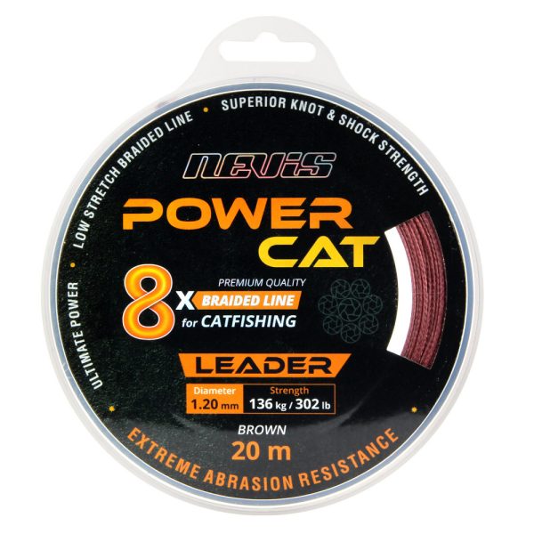 Nevis Powercat Braid Leader X8 20m 1,00mm Gevlochten onderlijn-Bruin