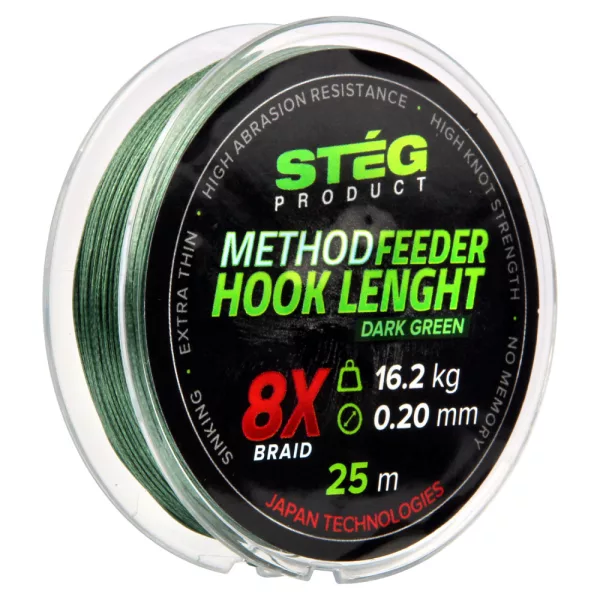 Stég Stég Method Feeder onderlijn 0.20mm 25m Gevlochten onderlijn-Donkergroen