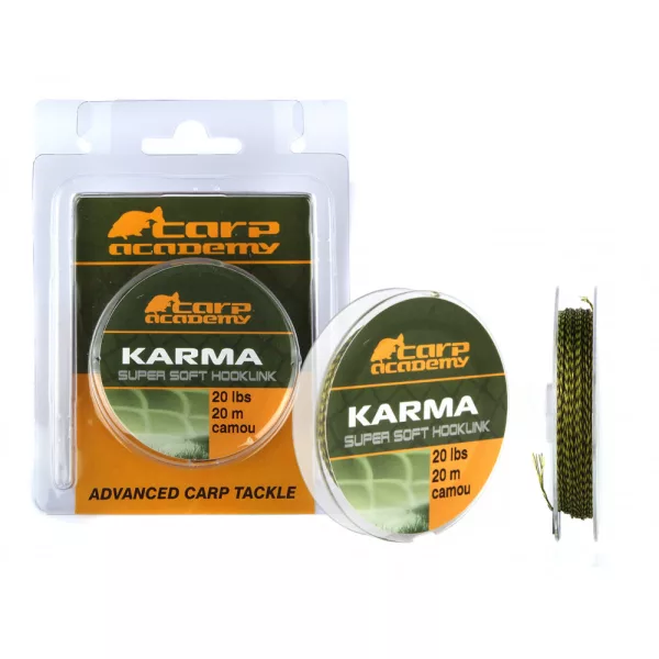 Carp Academy Karma Hooklink 20m 0.44mm 25lb Camo Gevlochten onderlijn-Groen