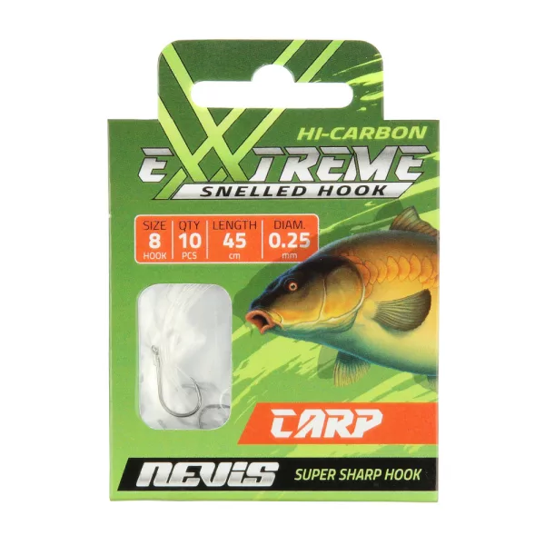 Nevis 12 Voorgeknoopte karperhaak met weerhaak en oog 45cm 0,22mm Monofil 10st
