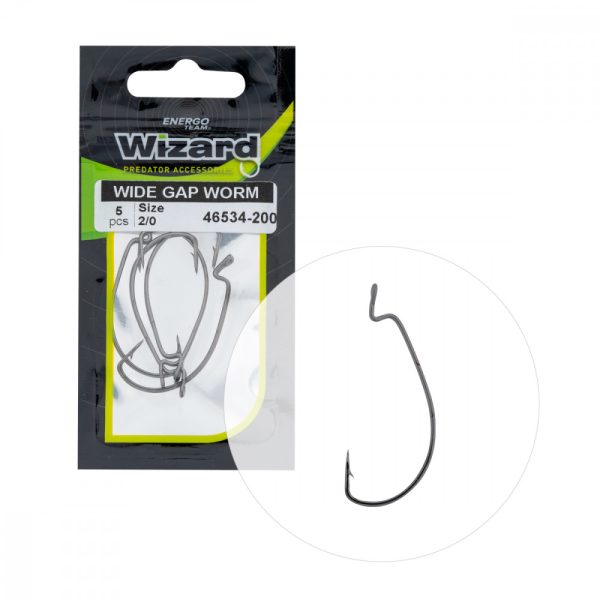 Wizard Wide Gap Worm Met oog en weerhaak 2/0 Offset haak voor spinvissen