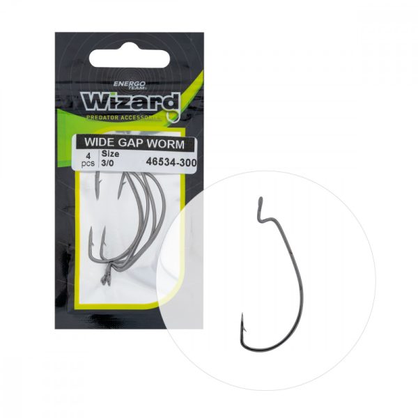 Wizard Wide Gap Worm Met oog en weerhaak 3/0 Offset haak voor spinvissen