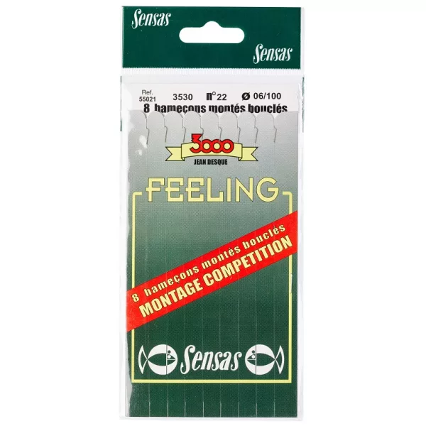 Sensas Feeling 3530 Brons 18cm 0,08mm 18 Voorgeknoopte Monofilament Haak 8 stuks