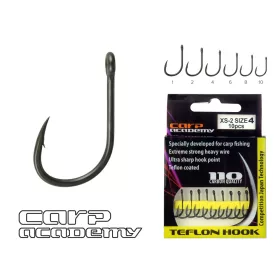   Carp Academy Teflon Hook XS-2 Zwart 1 10 stuks/verpakking Boiliehaak met oog en weerhaak