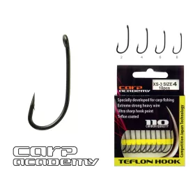   Carp Academy Teflon Hook XS-3 Zwart 4 10 stuks/verpakking Boiliehaak met oog en weerhaak