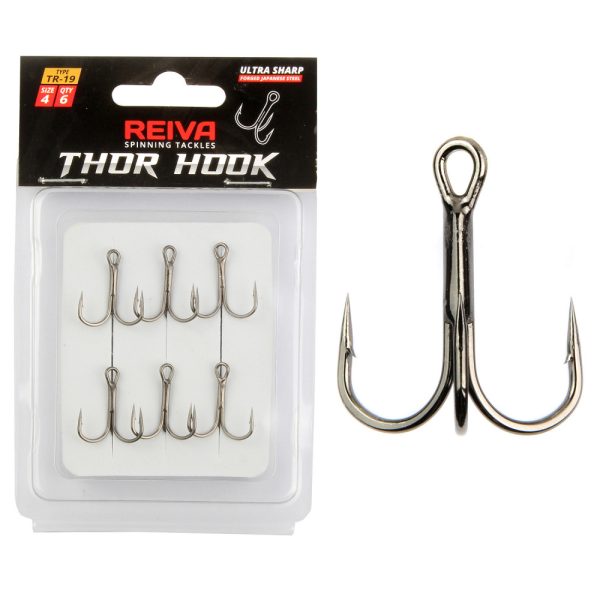 Reiva Treble Hook TR-19 Zwart 6 6 stuks/pak Haak met oog en weerhaak voor roofvis