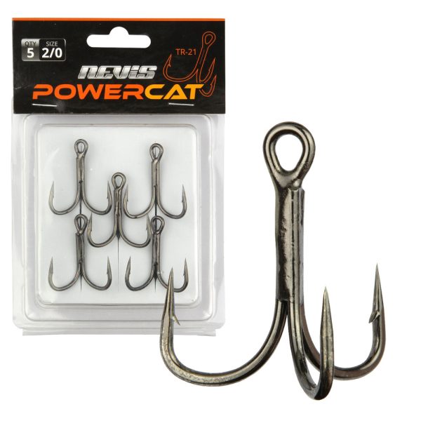 Nevis Powercat Treble Hook TR-21 Zwart 4/0 5 stuks/pak Haak met oog en weerhaak voor roofvis