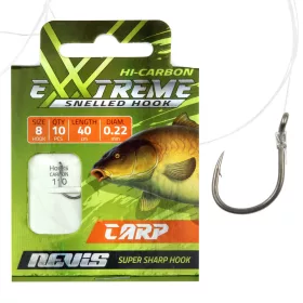   Nevis 10 Met Weerhaak, Met Oog 40cm 0,20mm Monofilament Voorgeknoopte Karperhaak 10 stuks