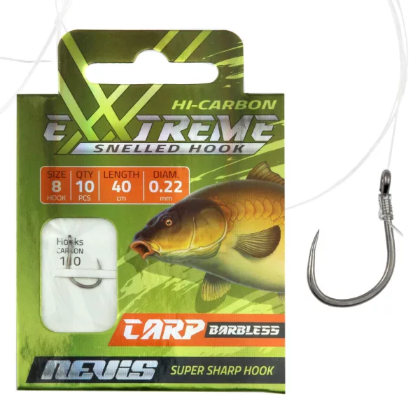 Nevis 6 zonder weerhaak, met oog 40cm 0,25mm Monofilament Voorgeknoopt Karperhaak 10 stuks