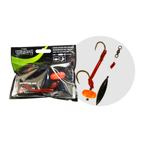 Wizard Monster River Upose Pro Double Monobraid Rig 7/0+9/0 20gr Round Meervalonderlijn
