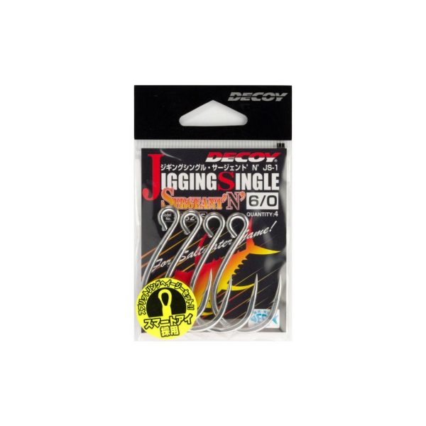 Decoy JS-1 Jigging Single Seargent N #6/0 Füles Szakállas Egyágú Ragadozóhalas Horog 4db