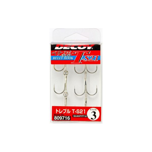 Decoy T-S21 Belly Hook #3 Füles Szakállas Háromágú Horog 6db