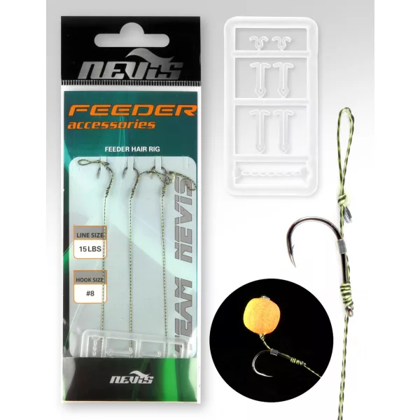 Nevis Feeder gevlochten onderlijn Zwart 10, met wartel 3st/verpakking Met oog Met weerhaak Feeder haak