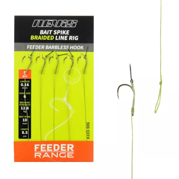 Nevis Feeder onderlijn met aasprikker Zwart 8 5st/verpakking Met oog Zonder weerhaak Feeder haak