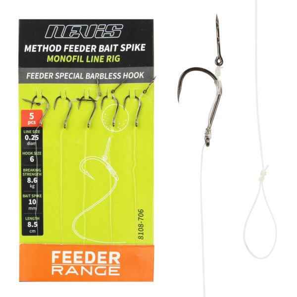 Nevis 10 Feeder Monofil Onderlijn met haak met oog, zonder weerhaak 5db