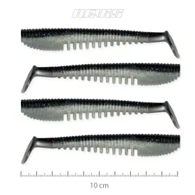   Nevis Impulse Shad 10cm 6,92gr, 4 stuks/pak, Zwart-Zilver, plastic aas