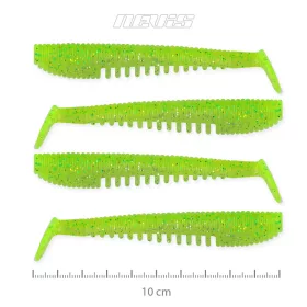   Nevis Impulse Shad 10cm 6,92gr, 4 stuks/pak, Fluo Groen Glitter X2, plastic aas