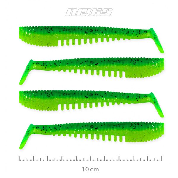Nevis Impulse Shad 10cm 6,92gr 4 st/pk Groene Glitter Plastic kunstaas
