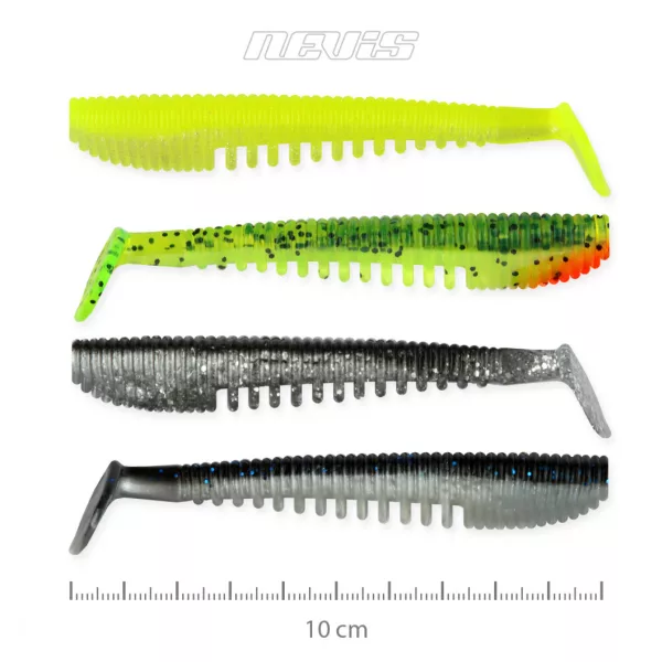Nevis Impulse Shad 10cm 6,92gr, 4 stuks/pak, 4 kleuren, plastic aas