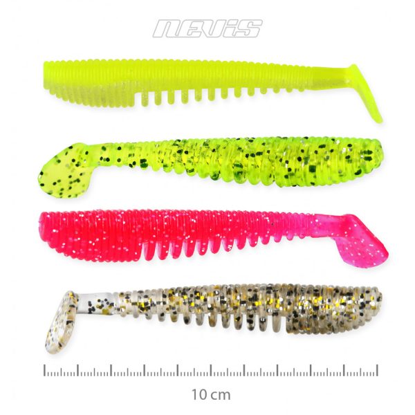 Nevis Impulse Shad 10cm 6,92gr, 4 stuks/pak, 4 kleuren, plastic aas